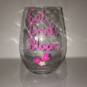 Eat drink bloom! Hand painted Apple blossom glass